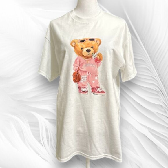 Cute Teddy Bear Graphic T-Shirt White Unisex – Streetwear Aesthetic Tee - Picture 1 of 5